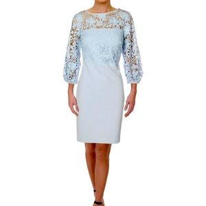 Lauren Ralph Lauren Womens Claire Litchfield Blue Lace Illusion Party Dress